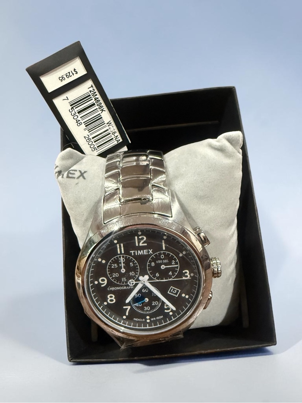Timex Men’s Silver Bracelet Watch with Black Dial
